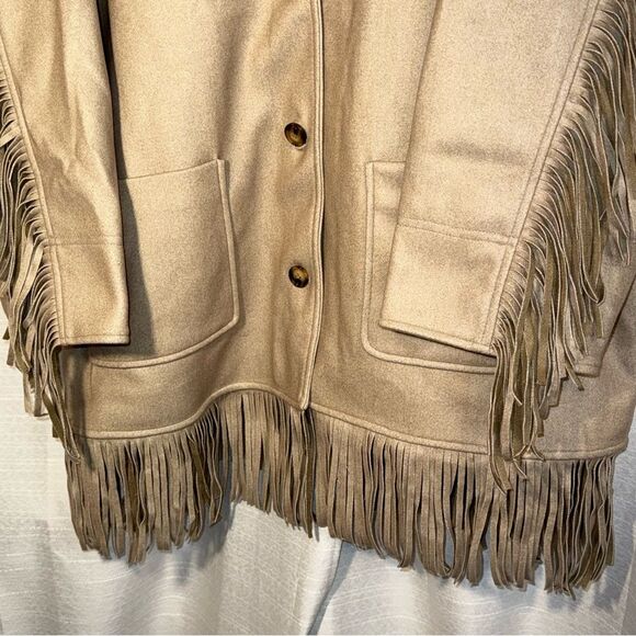 TWRHLL by Christie Brinkley Brushed Faux Melton Jacket with Fringe Tan NEW 2XL - Picture 3 of 8